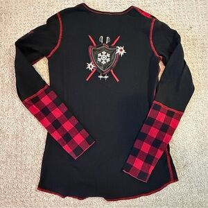 Alp n Rock Womens Charlotte Henley Pullover Sz XS / S Black Buffalo Plaid READ